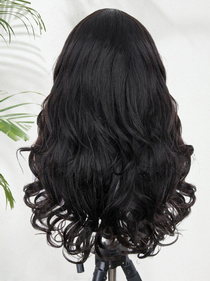 CurlyMe Pre-Styled Butterfly Cut Layered U Part Natural Black Yaki Straight Human Hair Wigs