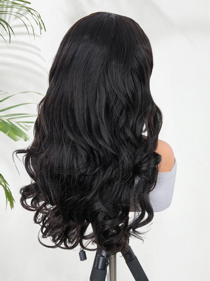 CurlyMe Pre-Styled Butterfly Cut Layered U Part Natural Black Yaki Straight Human Hair Wigs