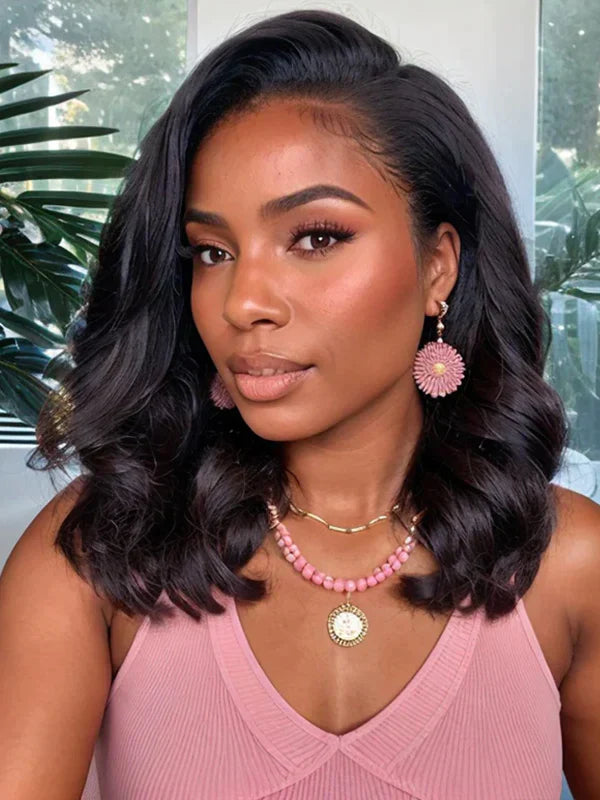 Pre-bleached Body Wave Hair Wear Go Bob Wig Pre-cut HD Lace Pre-plucked ...