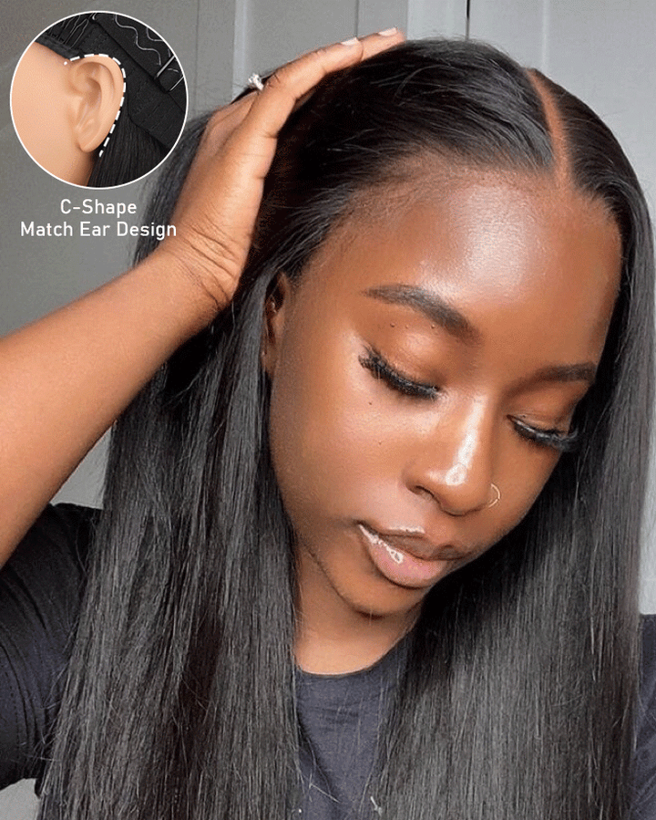 CurlyMe 9x6 HD Lace M-cap Wear Go Glueless Mini Knots Straight Hair Pre-cut Lace Front Wig Pre-plucked