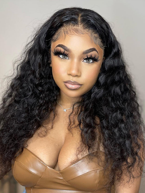 CurlyMe Pre-bleached Natural Wave Swiss HD Lace/Transparent Lace Front Wigs Human Hair