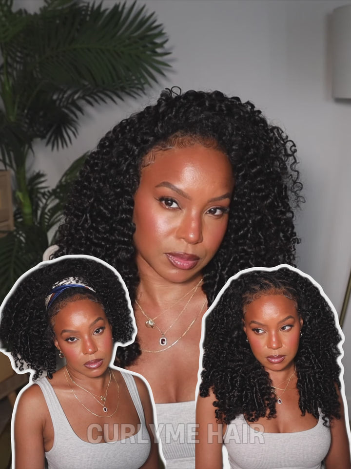 CurlyMe 3 In 1 Half Wig Kinky Curly Glueless Install Half Wig With Draw-string Beginner Friendly
