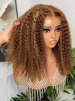 Kinky Curly 4/27 Highlight Wear Go Glueless Wig Pre-Cut 7x5 Lace Wig