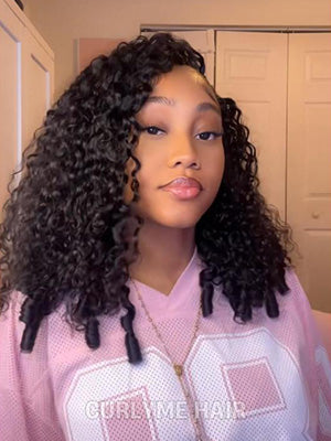 Burmese Curly Glueless Wear Go Half Wig With Drawstring Seamless Flip Over Wig