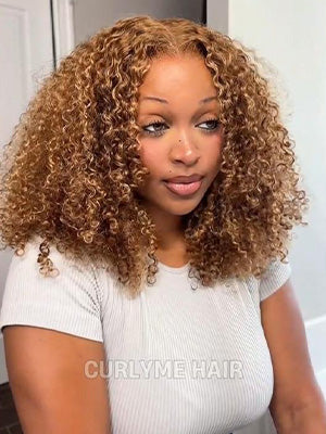 Kinky Curly Hair Highlights Ombre Wear Go Glueless Wig 7x5 Pre-Cut Lace