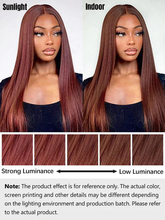 CurlyMe Pre-cut 9x6 Lace Reddish Brown Straight Human Hair Wear Go Glueless Mini Knots Wig Pre-plucked
