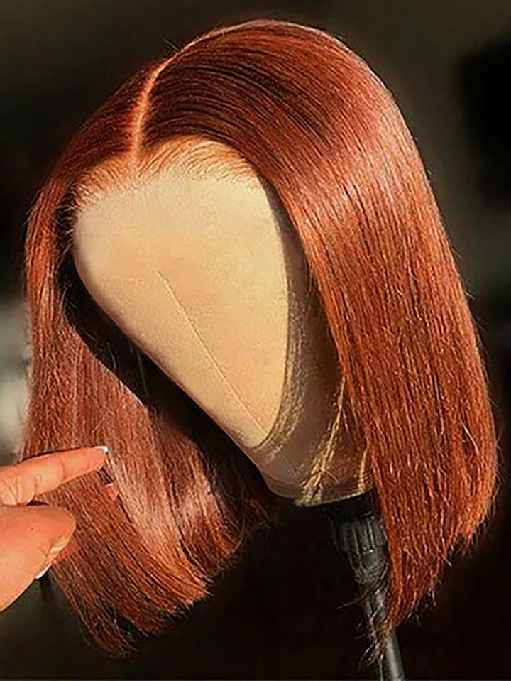 CurlyMe #33 Color Rose Red Bob Wig Straight Hair Lace Front Wigs