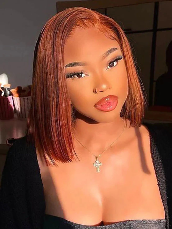 CurlyMe #33 Color Rose Red Bob Wig Straight Hair Lace Front Wigs