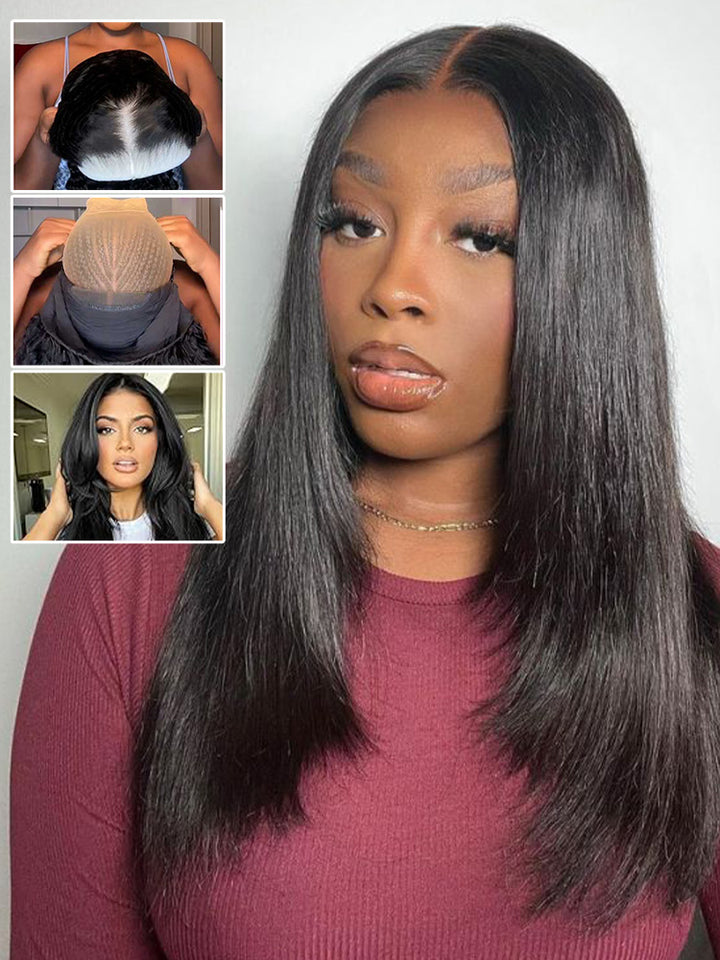 CurlyMe Layered Cut Pre-bleached Straight Hair Wear Go Glueless Wig 7x5 Pre-cut HD Lace Pre-plucked