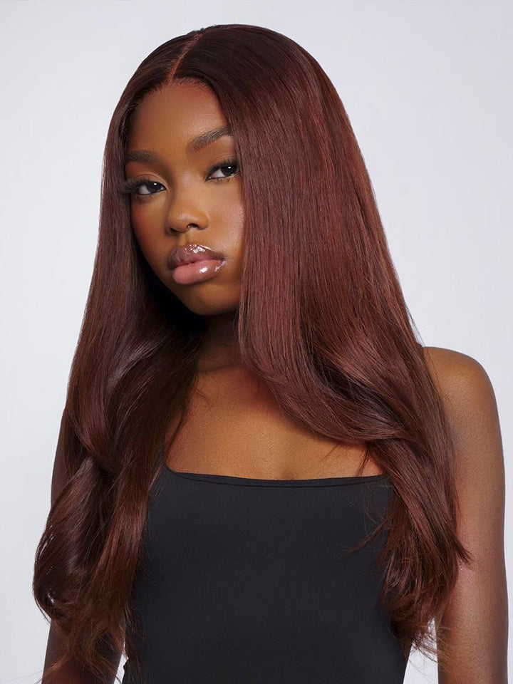 CurlyMe Pre-cut 9x6 Lace Reddish Brown Straight Human Hair Wear Go Glueless Mini Knots Wig Pre-plucked