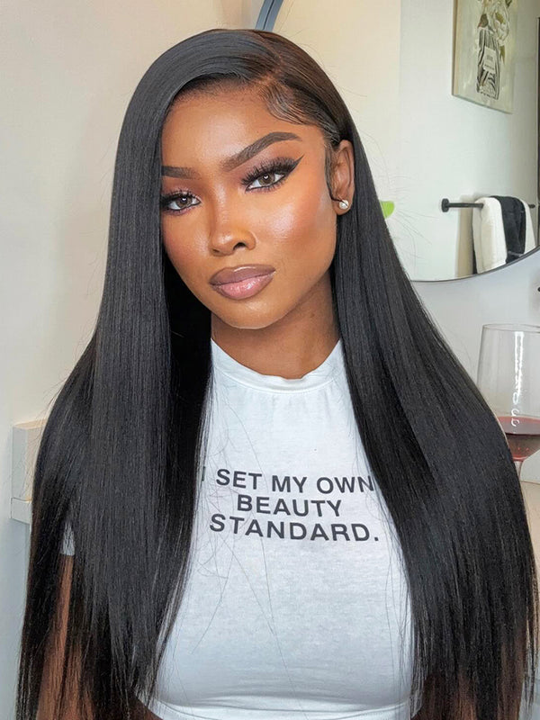 CurlyMe Pre-Bleached Straight Human Hair 360 Pre-Cut Lace Wear Go Wigs Pre-Plucked