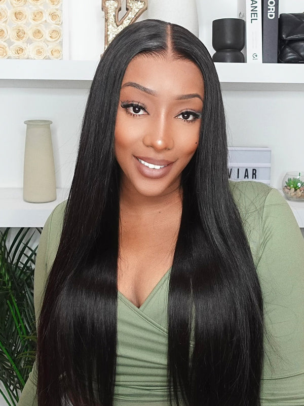 CurlyMe 9x6 HD Lace M-cap Wear Go Glueless Mini Knots Straight Hair Pre-cut Lace Front Wig Pre-plucked