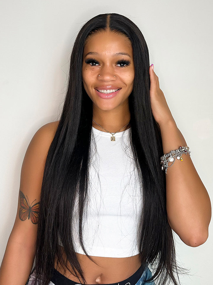 CurlyMe Pre-bleached Straight Hair Wear Go Glueless Wig Pre-cut HD Lace Pre-plucked