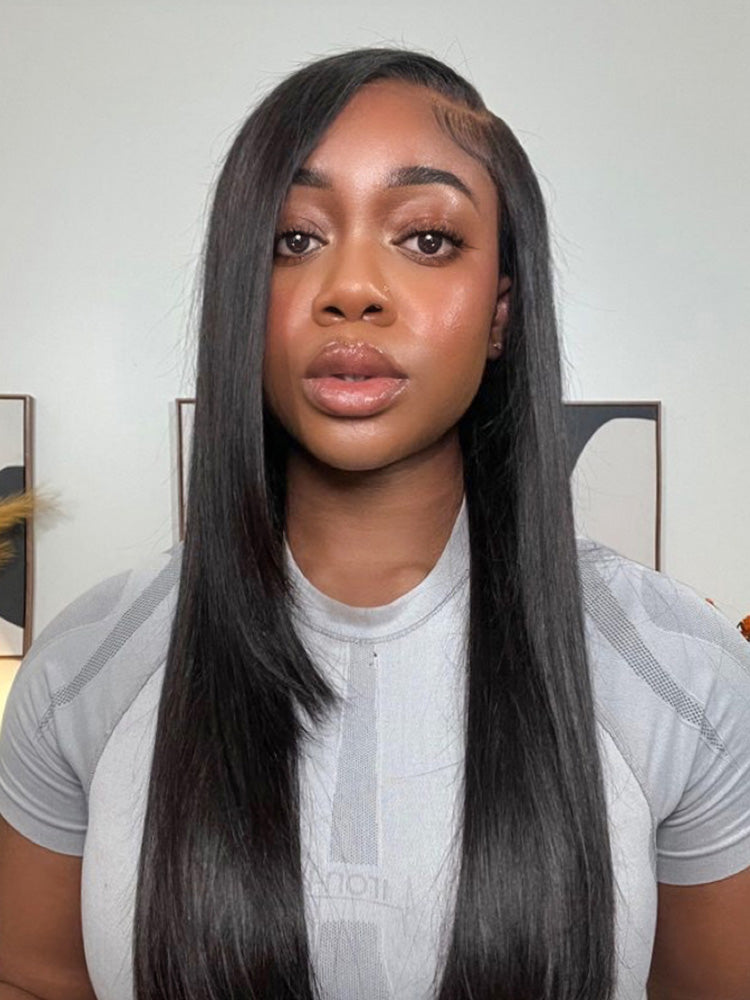 pre-plucked straight glueless lace wig