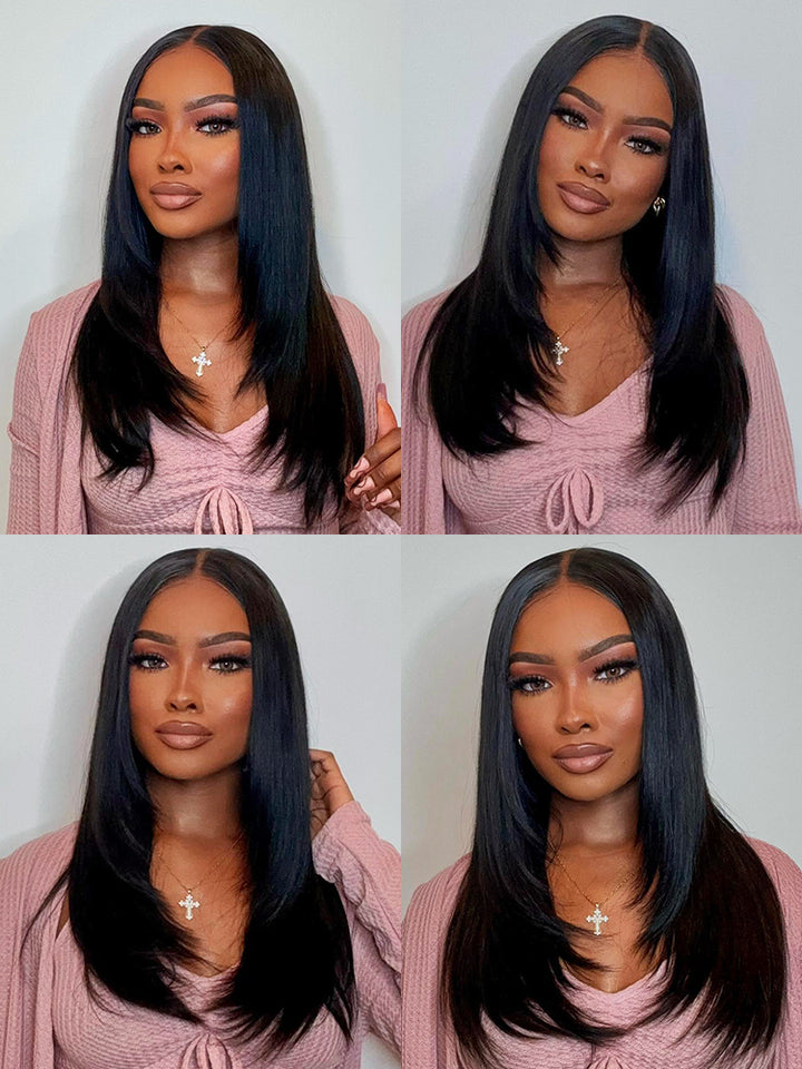 CurlyMe Layered Cut Pre-bleached Straight Hair Wear Go Glueless Wig 7x5 Pre-cut HD Lace Pre-plucked