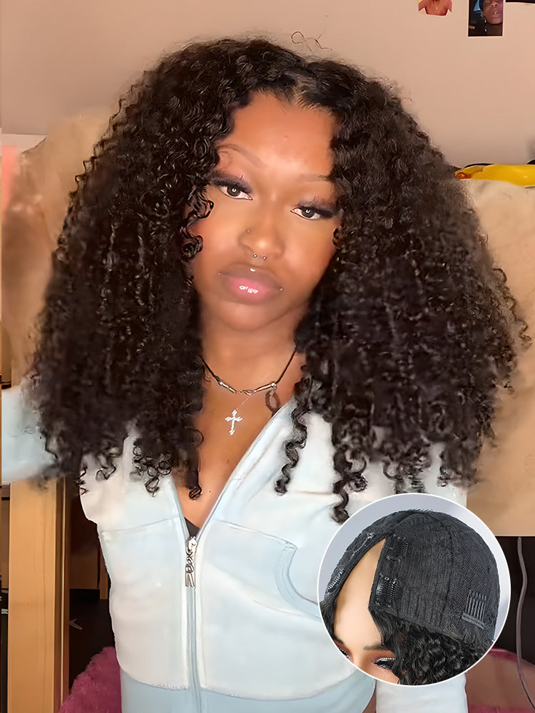 Kinky Curly V Part Ready To Ship Wig Human Hair Glueless No Lace Wig Same As Thin Part