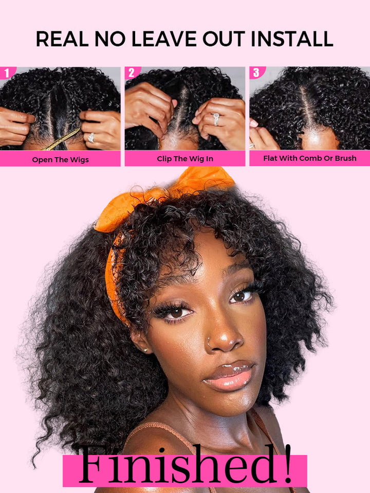 CurlyMe V Part Glueless No Leave Out Afro Kinky Curly Human Hair Wig Pre-plucked Beginner Friendly