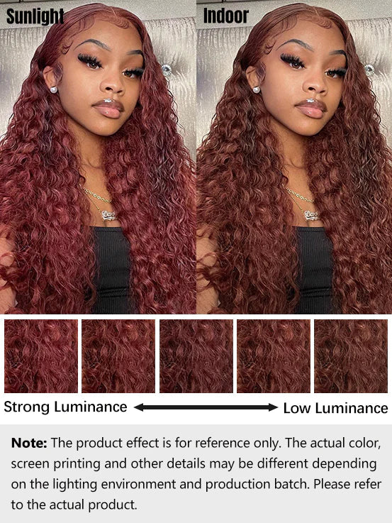 CurlyMe Pre-cut 9x6 Lace Reddish Brown Water Wave Hair Wear Go Glueless Mini Knots Wig Pre-plucked
