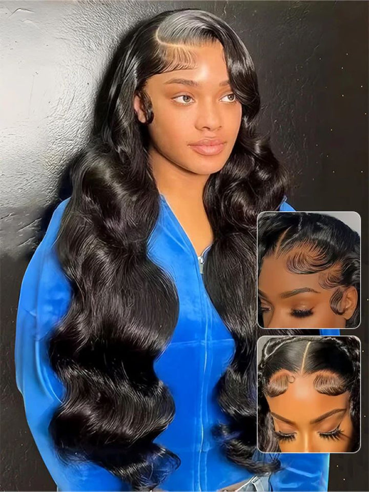 CurlyMe Pre-Bleached Body Wave Human Hair 360 Pre-Cut Lace Wear Go Wigs Pre-Plucked