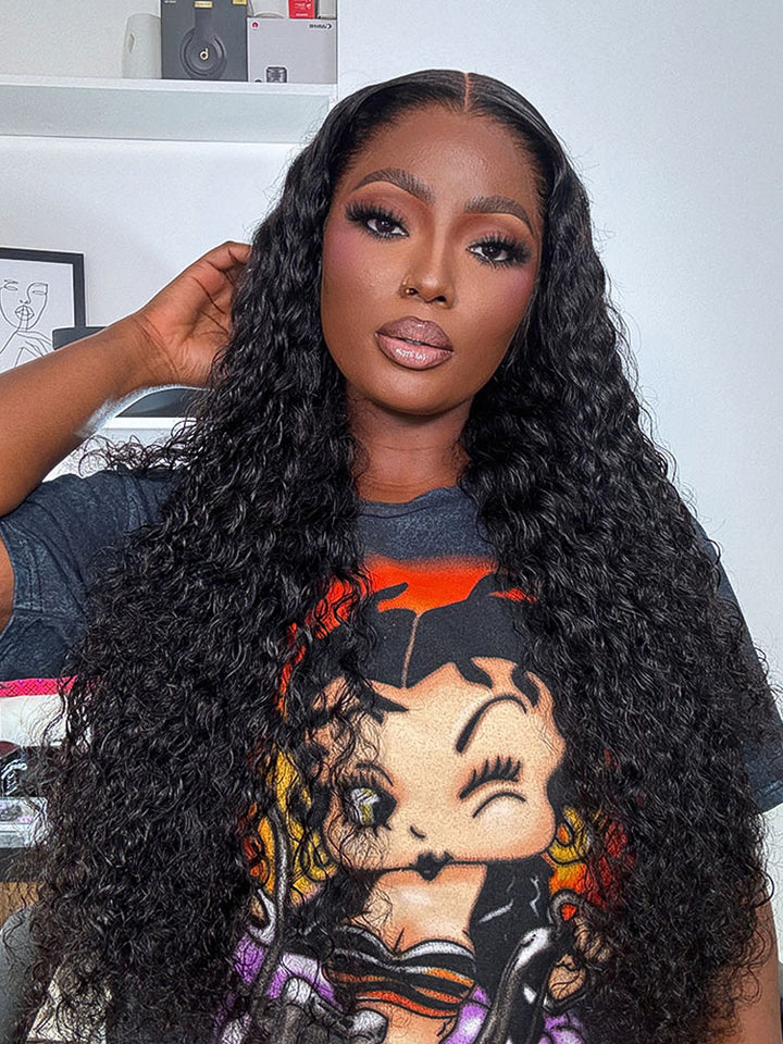 CurlyMe Pre-bleached Water Wave Wear Go Glueless Wig Pre-cut 7x5 HD Lace Wig Pre-plucked