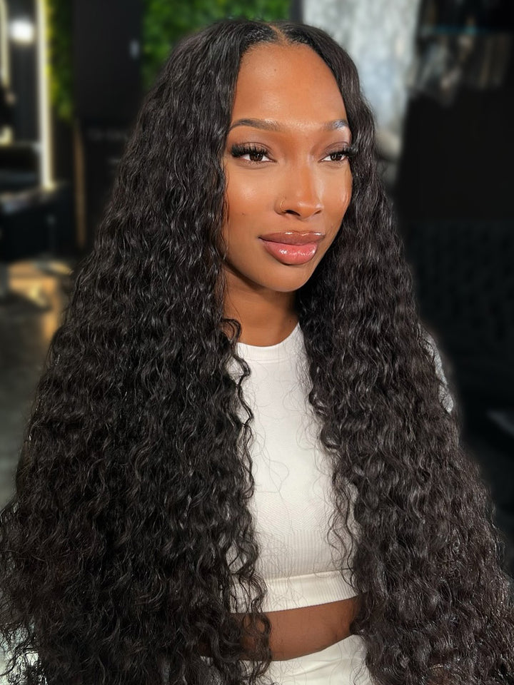 CurlyMe Pre-bleached Water Wave Wear Go Glueless Wig Pre-cut 7x5 HD Lace Wig Pre-plucked