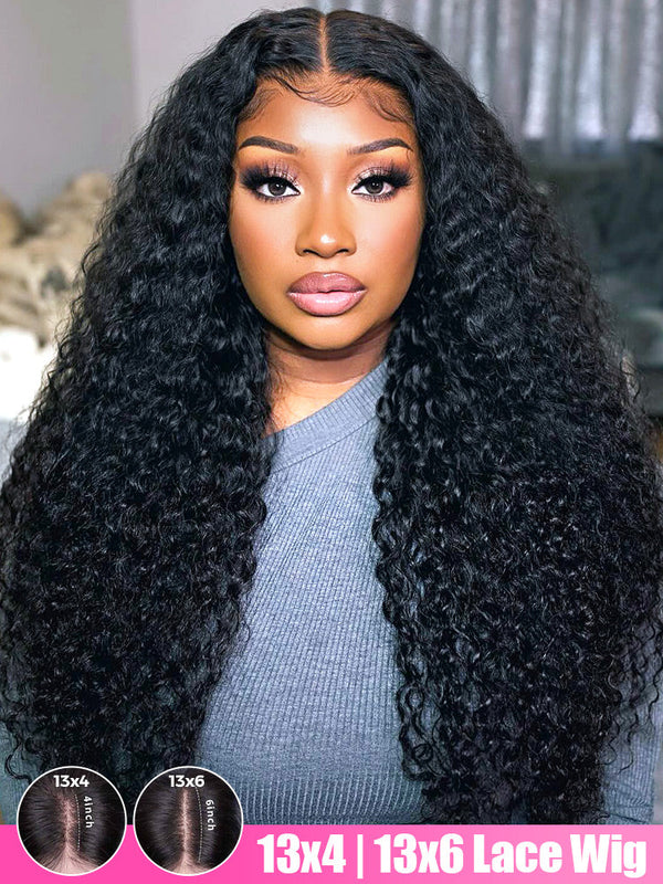 CurlyMe Water Wave Human Hair Undetectable 13x4 Swiss Lace Front Wig