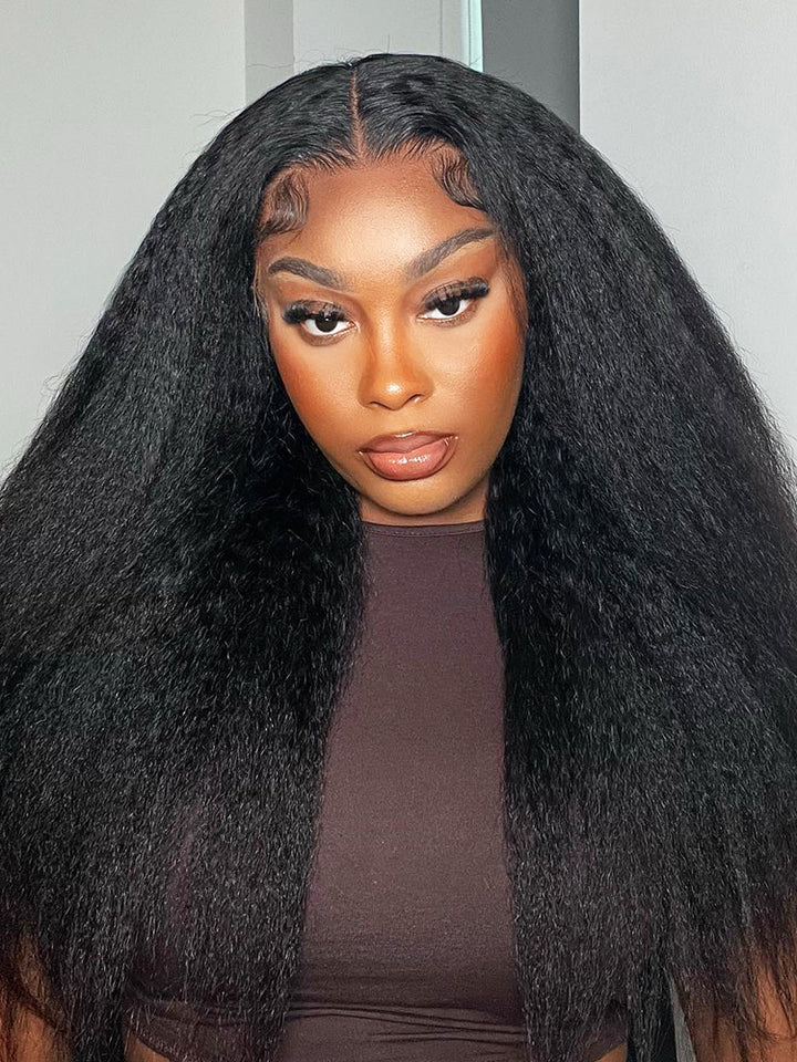 CurlyMe Kinky Straight Human Hair Wigs 13x6 Lace Front Wigs Bomb Look