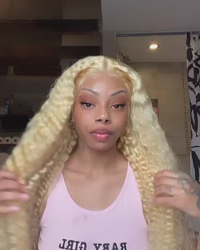 613 glueless wig Blonde Kinky Curly human hair wig