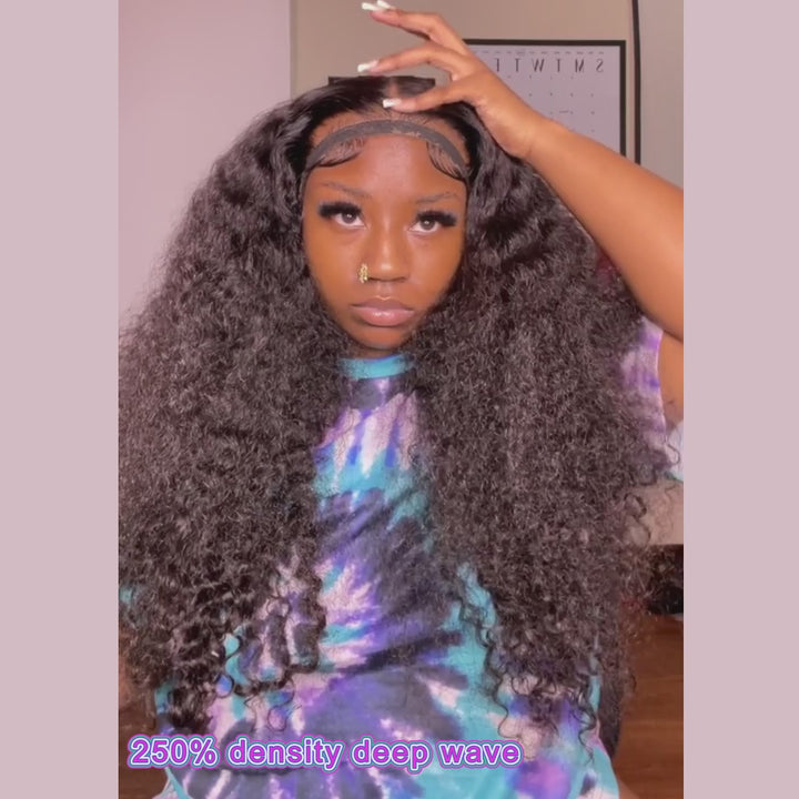 CurlyMe Real Hair Deep Wave 13x4 Swiss HD Lace Front Wigs Pre Plucked With Baby Hair Natural Color