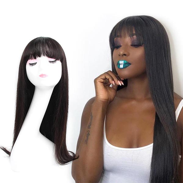 CurlyMe Hair Straight Hair Wigs With Bangs Affordable Natural Black Human Hair No Lace Wigs