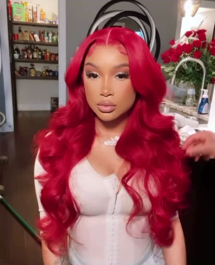 CurlyMe Red Colored Body Wave Hair Lace Front Wigs Pre Plucked Hairline | CurlyMe Hair