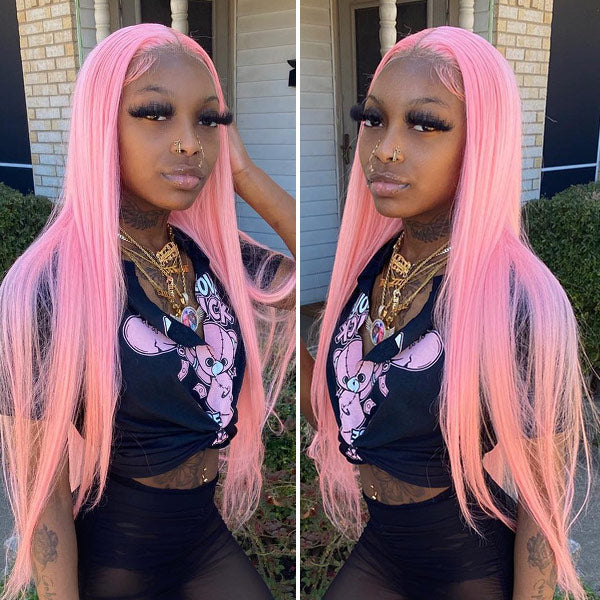 CurlyMe Light Pink Color Straight Hair 13x4 Lace Front Wigs Human Hair | CurlyMe Hair