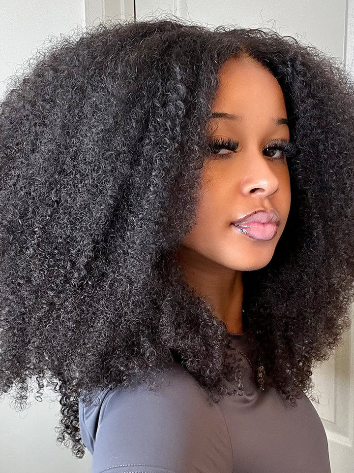 CurlyMe Wear Go Pre-bleached Afro Kinky Curly Glueless Wig Pre-cut HD Lace Pre-plucked