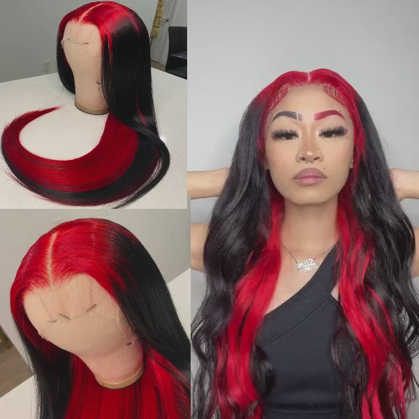 CurlyMe Natural Black Hair With Demon Red Top Lace Front Wigs Straight Human Hair | CurlyMe Hair