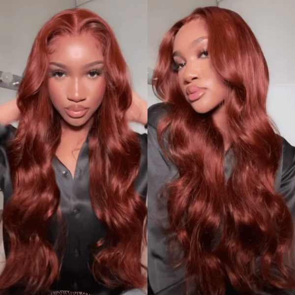 CurlyMe #33 Colored Straight Auburn Human Hair 13x4 Lace Front Wigs Pre Plucked | CurlyMe Hair